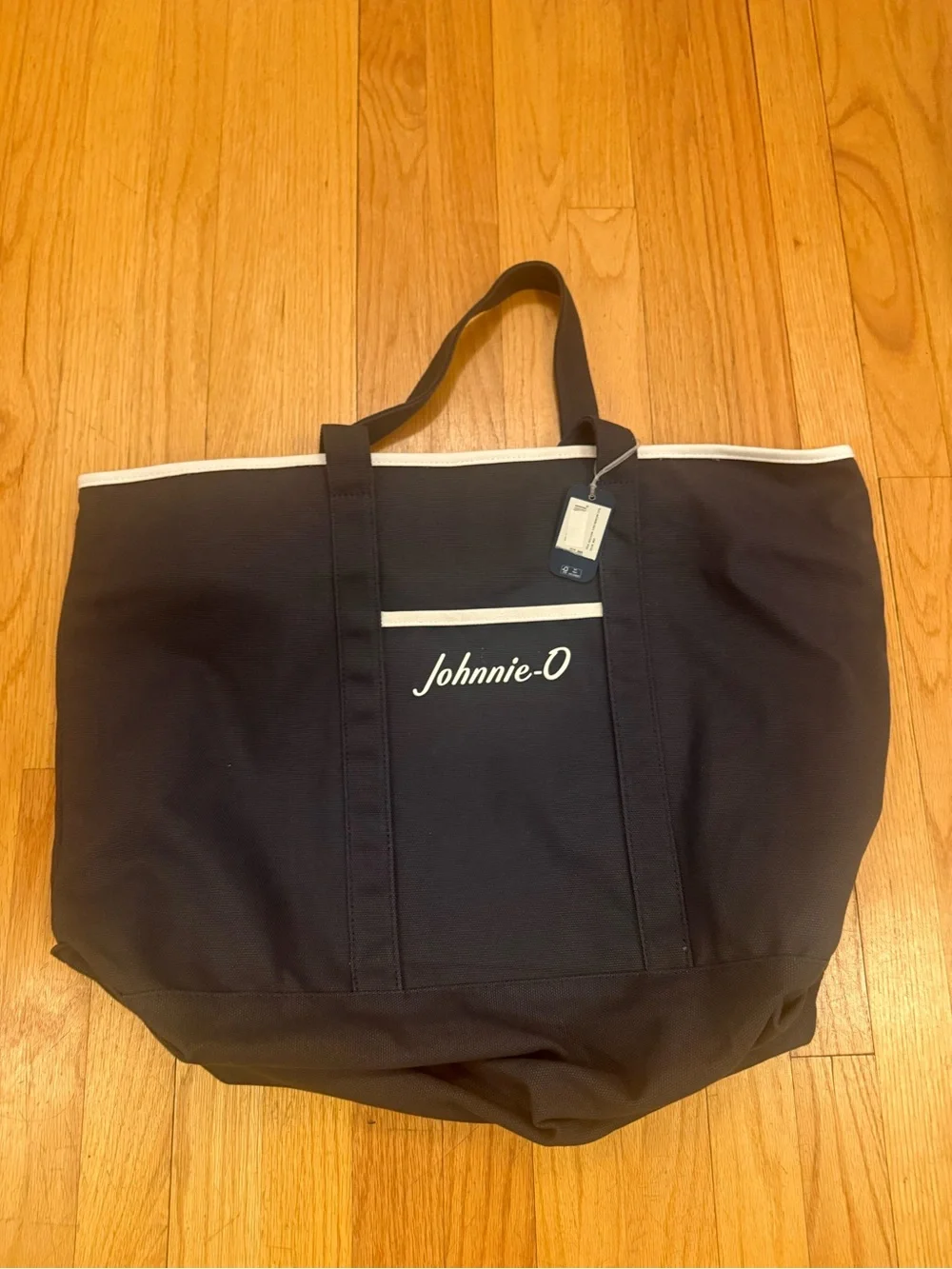 johnnie-O Logo Signature Tote Navy Canvas Duffel Tote with White Trim NWT